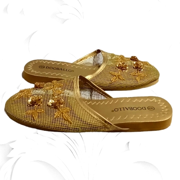 DOOBallO Mesh Beads house slippers size 6 gold - Picture 2 of 8